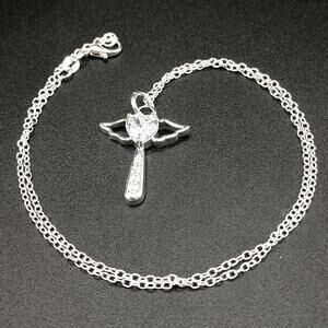 925 Silver Necklace w/ CZ Diamond Angel Wings Cross Christmas Birthday Gift NEW!